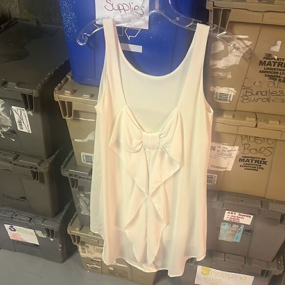 Size Small Cream Slip Mini Dress w/ Bow - Picture 3 of 5